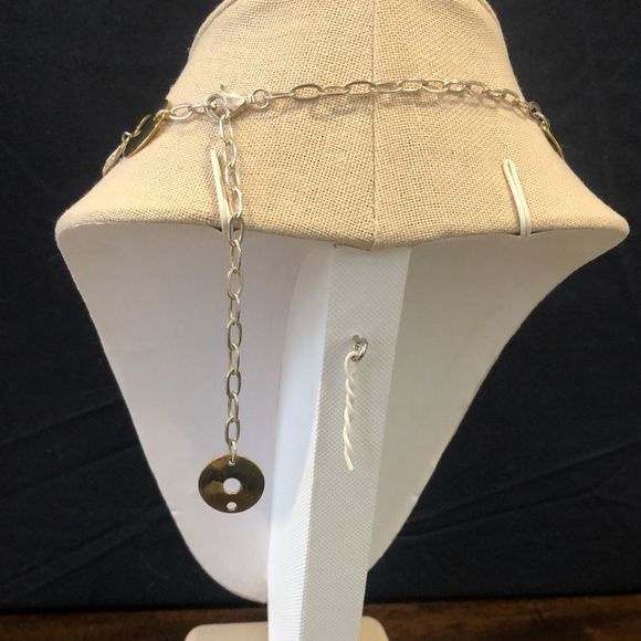 ROBERT LEE MORRIS Two Tone Hammered Sterling Silver Brass Modern Necklace - Picture 8 of 9